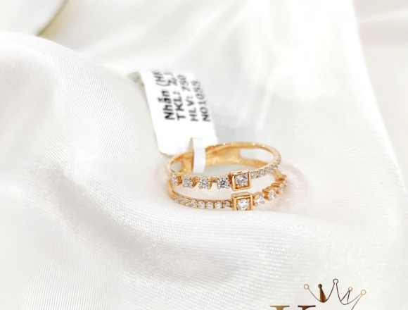 N01055 Nhẫn kiểu 2 vòng đính đá (HK)750 ni9