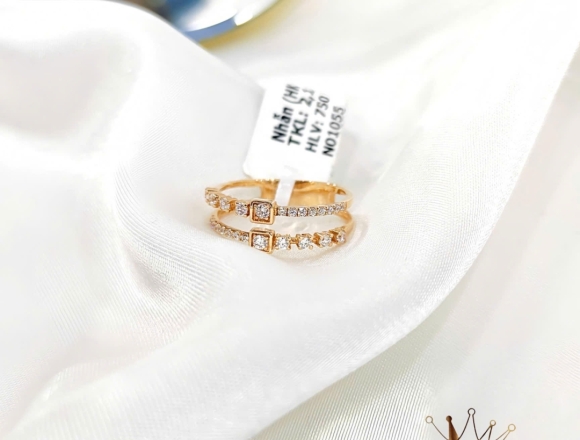 N01055 Nhẫn kiểu 2 vòng đính đá (HK)750 ni9
